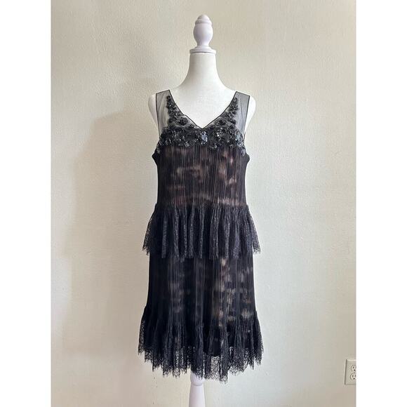 NWT BCBGMAXAZRIA BLACK GULLY TULLE LACE SEQUINS DRESS NST6N932-001‎ SIZE 8 - Picture 3 of 11
